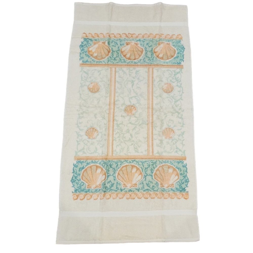 Vintage 80s Cream‎ Peach Shell Bath Towel 49 X 25 Nautical Beach NWOT
